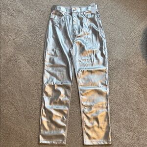 Abercrombie & Fitch Metallic Silver Vegan Leather Pants